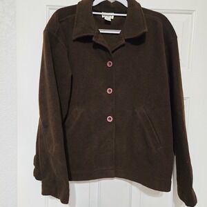 LOFT Brown Fleece Button Up Collared Jacket Size S